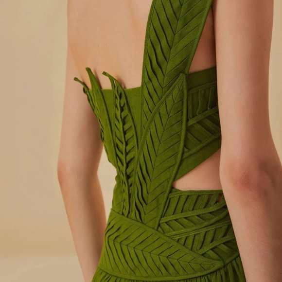 Farm Rio Green Leaves Cut Out Midi Dress S - Picture 6 of 11